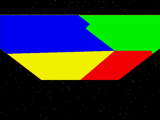 A very slanted rectangle with four sharp-cornered color swatches on it.